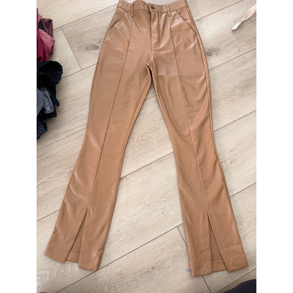 Abercrombie & Fitch Ultra High Rise Skinny Flare Vegan Leather Pants Tan 25 222